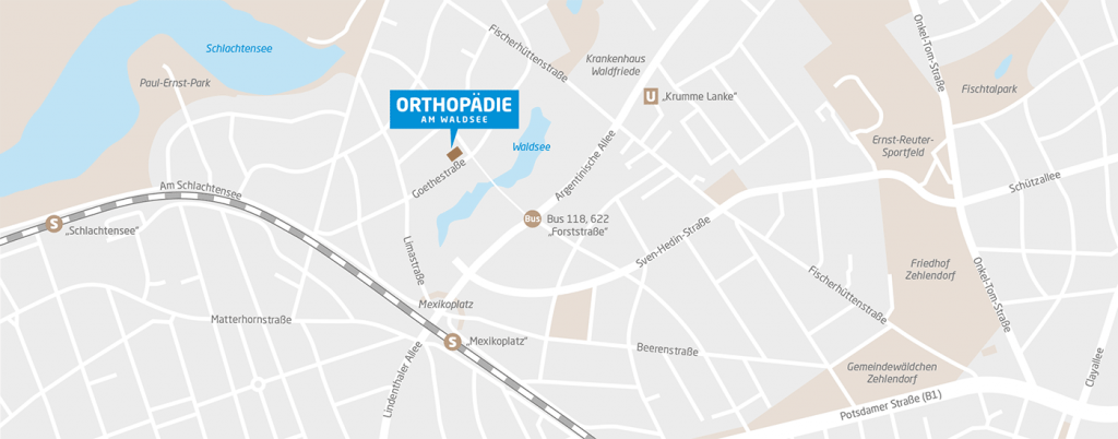 Map of Orthopaedics at the Waldsee in Goethestrasse 26a in Berlin-Zehlendorf